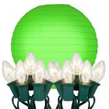 . 24610 String Lights With Paper Lanterns- Green 10 Count
