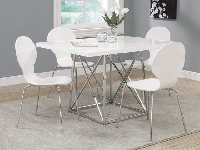 I 1046 White Glossy - Chrome Metal 36 In.x 48 In. Dining Table