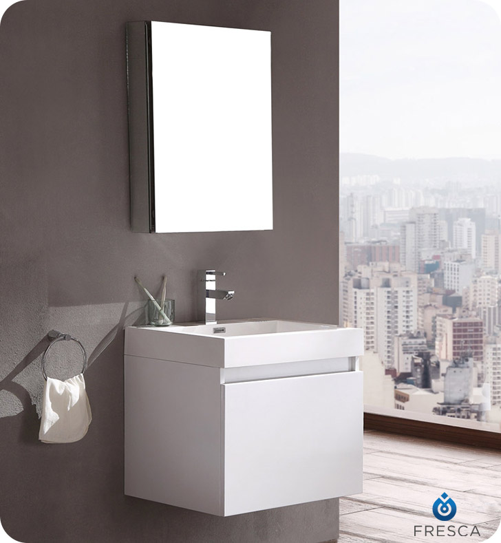 Fresca Nano White Modern Bathroom Vanity With Medicine Cabinet - White