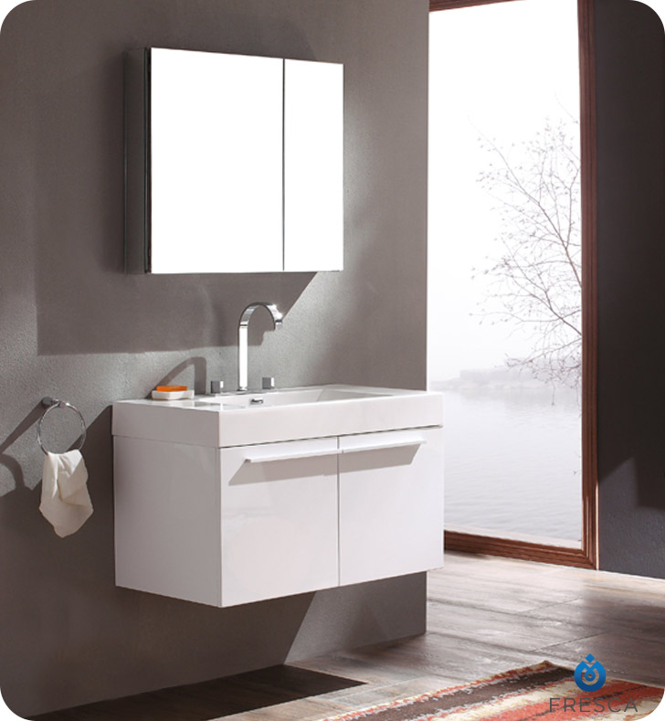 Fvn8090wh Fresca Vista White Modern Bathroom Vanity With Medicine Cabinet - White
