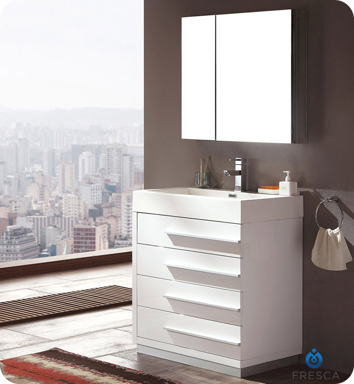 Fresca Livello 30 In. White Modern Bathroom Vanity With Medicine Cabinet - White