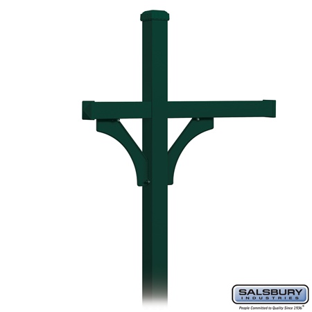 Salsbury Deluxe Post 2 Sided - In-ground Mounted - For - 3 Roadside Mailboxes - Green