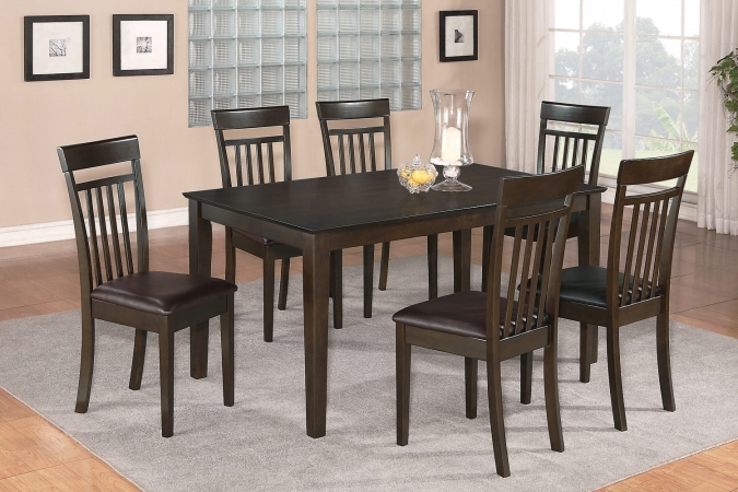 Cap7s-cap-lc Capri 7pc Set With Solid Wood Toptable And 6 Leather Upholstered Seat Chairs