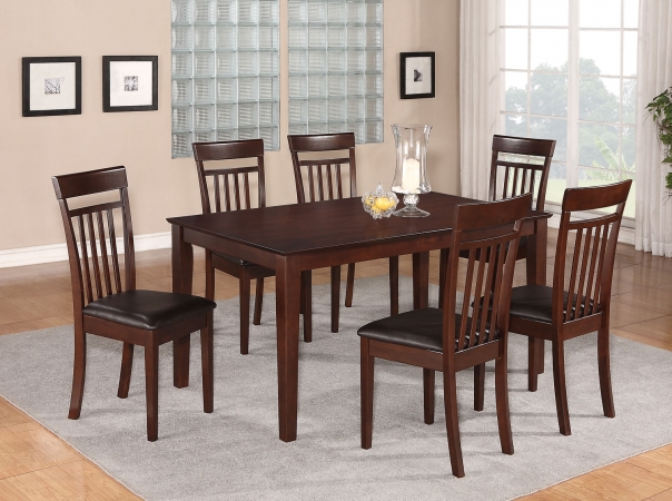 Cap7s-mah-lc Capri 7pc Set With Solid Wood Toptable And 6 Leather Upholstered Seat Chairs