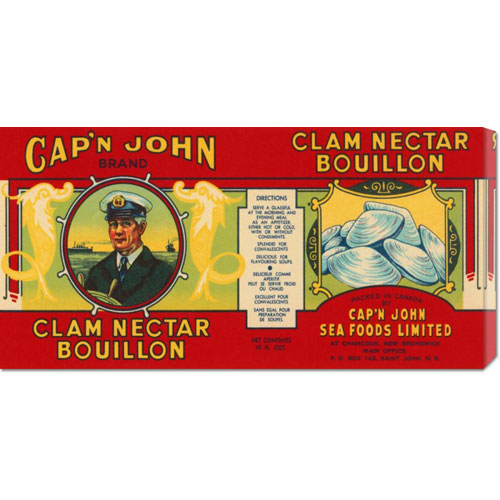Bentley Global Arts Dba American Walls Gcs-376047-22-142 Retrolabel 'cap'n John Brand Clam Nectar Bouillon' Stretched Canvas