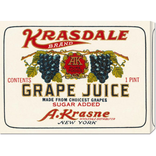 Bentley Global Arts Dba American Walls Gcs-376050-22-142 Retrolabel 'kransdale Brand Grape Juice' Stretched Canvas