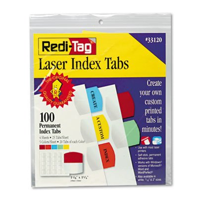 33120 Laser Printable Index Tabs, 1.13 Inch, Five Colors, 100-pack