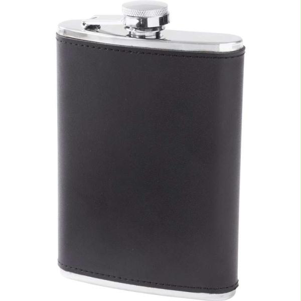Ktflasklb 8oz Stainless Steel Flask With Genuine Brown Leather Wrap