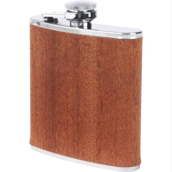 Ktflkwd 6oz Stainless Steel Flask With Real Sapele Wood Wrap