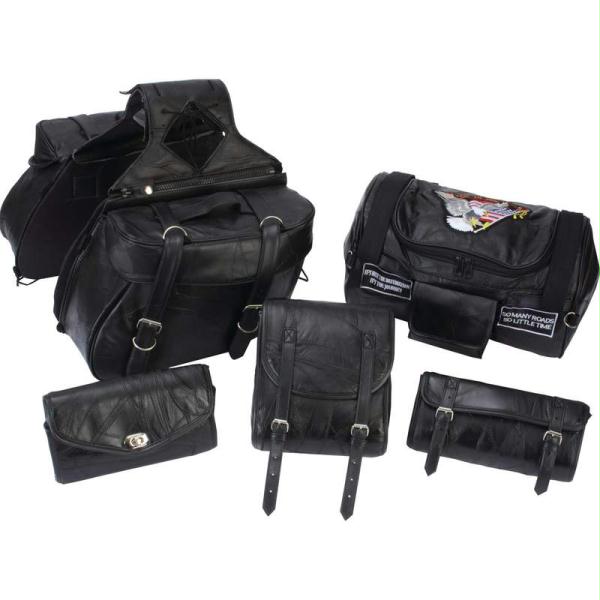 Lumset6 6pc Rock Design Genuine Buffalo Leather Motorcycle Luggage Set- Lea