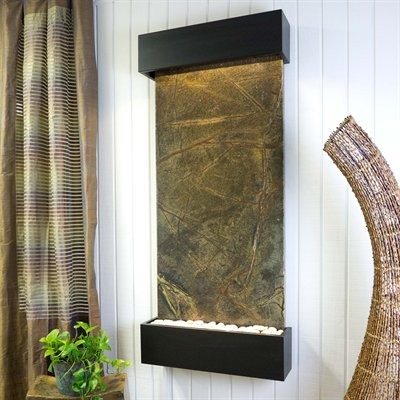 Nojoqui Falls Classic Quarry Wall Fountain - Rainforest Green Marble And Black Onyx