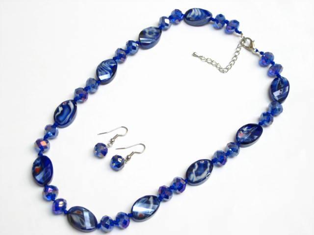 Alur Jewelry, Inc. 15650bu 18 In. Colored Glaze Necklace-earring In Blue