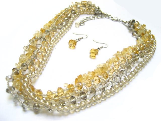 Alur Jewelry, Inc. 19611am 16 In. Crystal Braid Necklace-earring In Amber