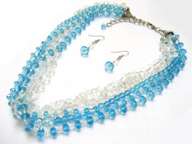 Alur Jewelry, Inc. 19611aq 16 In. Crystal Braid Necklace-earring In Aquamarine
