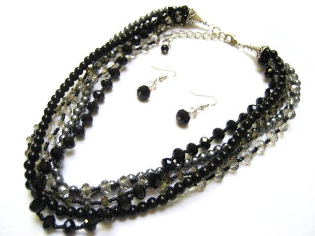 Alur Jewelry, Inc. 19611bk 16 In. Crystal Braid Necklace-earring In Black