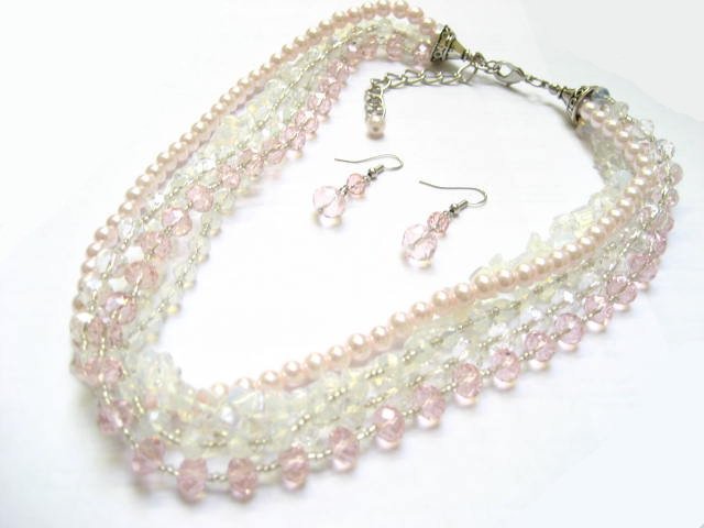 Alur Jewelry, Inc. 19611pk 16 In. Crystal Braid Necklace-earring In Pink