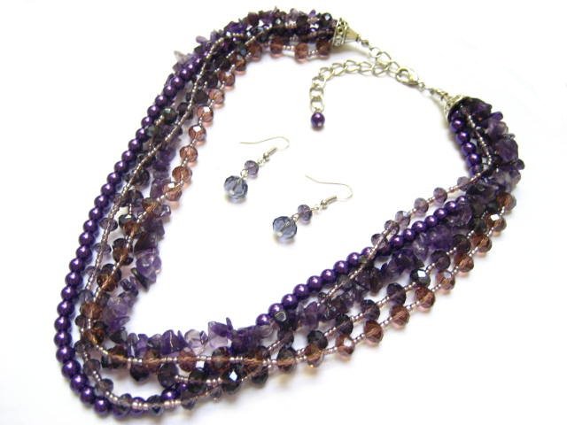 Alur Jewelry, Inc. 19611pu 16 In. Crystal Braid Necklace-earring In Purple