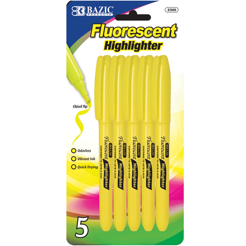 UPC 758218789636 product image for Bazic    Yellow Pen Style Fluorescent Highlighter w/ Pocket Clip (5/Pk)  Case of | upcitemdb.com