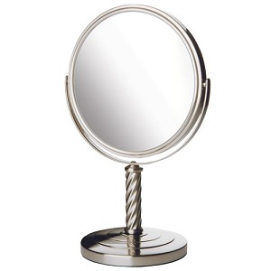 8 In., 5x-1x Table Top Mirror, Nickel, Height 13 In.