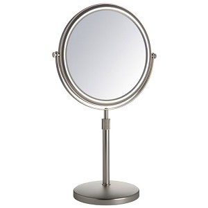 8.5 In., 5x-1x Table Top Mirror, Nickel, Height Adjustable 16.5 In. To 21.5 In.