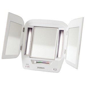 5x-1x Euro Fluorescent Lighted Makeup Mirror, White