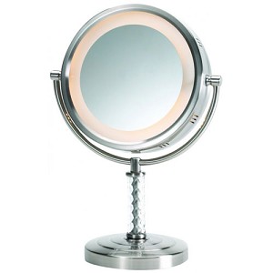 Hl856mnc 8 In., 6x-1x Lighted Table Top Mirror, Nickel, Height 14 In.