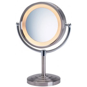 Hl745nc 8.5 In., 5x-1x Lighted Table Top Mirror, Nickel, Height 15 In.