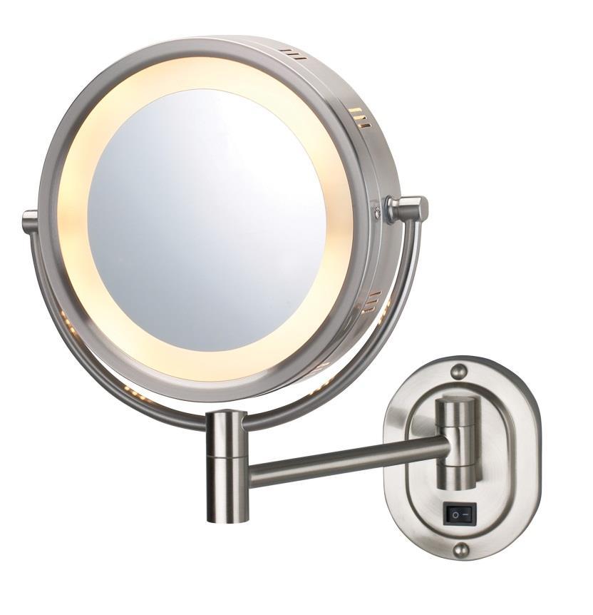 Hl165nd 8 In., 5x-1x Halo Lighted Wall Mirror, Single Arm Extends 9 In., Nickel, Direct Wire