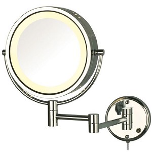 8.5 In., 8x-1x Halo Lighted Wall Mount Mirror, Extends 13.5 In., Chrome