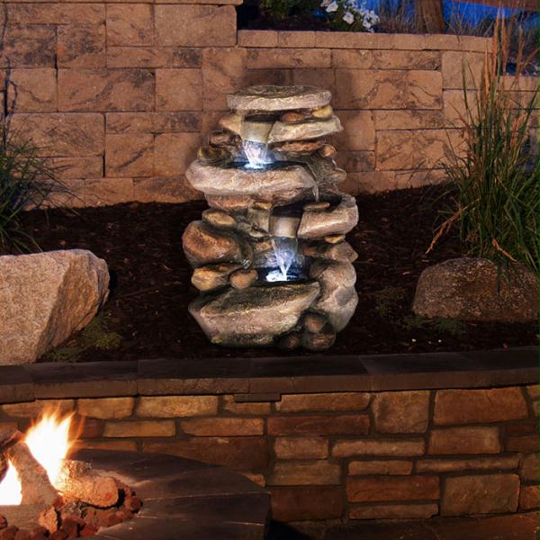 Stone Waterfall Fountain With Led Lights