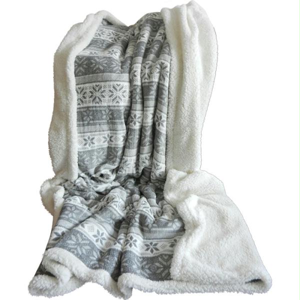 Lavish Home Fleece Sherpa Blanket Throw - Gray Snowflakes