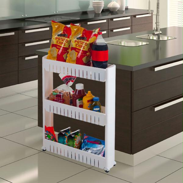 Three Tier Slim Slide Out Pantry On Rollers - Only 5 Inches Wide