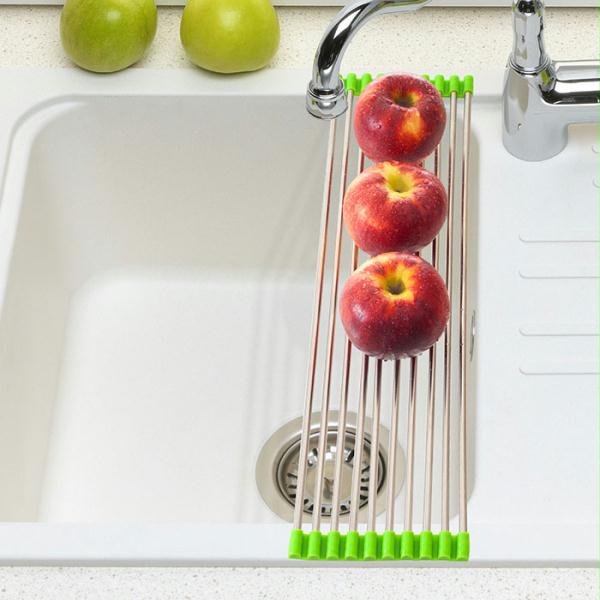 Long Folding Drain Sink Rack Stainless Steel Colander Drying Tray