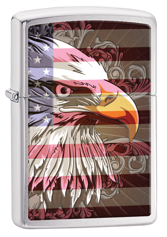 28652 Eagle Flag Brushed Chrome Windproof Lighter