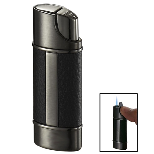 Vlr101601 Piccolo Leather & Gunmetal Wind-resistant Jet Flame Lighter