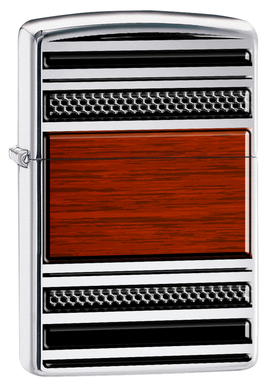 28676 Steel And Wood High Polish Chrome Windproof Lighter
