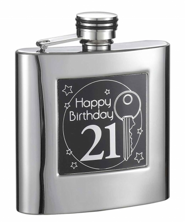 Vf6034 Twenty First Birthday Stainless Steel Hip Flask - 6 Oz