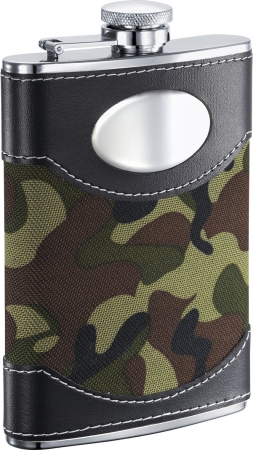 Vf9003 Army Green Camouflage & Stainless Steel Liquor Flask - 8oz