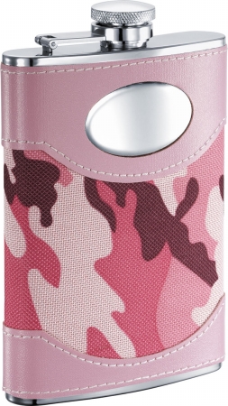 Vf9004 Gi Jane Pink Camouflage Wrapped Stainless Steel Hip Flask - 8 Oz