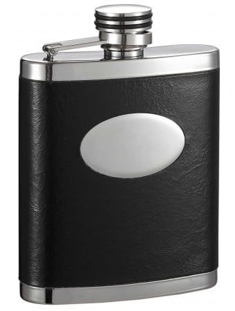 Vf6037 Joey Stainless Steel Leather Wrapped Hip Flask With Engraving Plate - 7 Oz