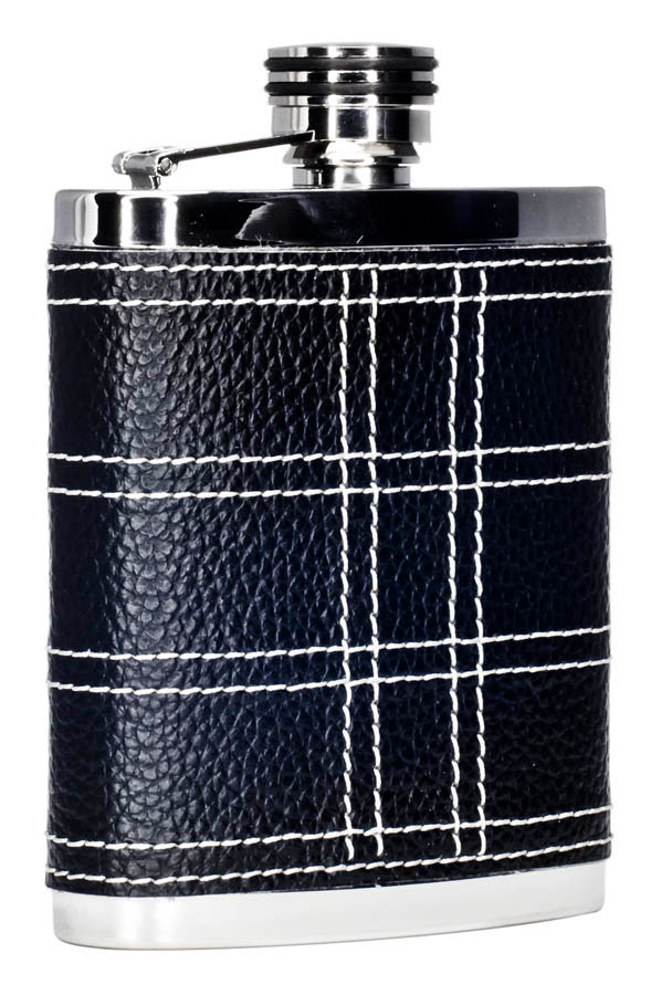 Vf6038 Formal Black Leather And Stainless Steel Hip Flask - 7 Oz