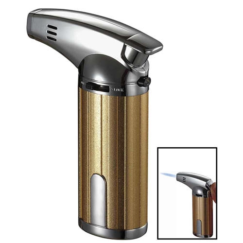 Vlr101504 Fiamma Gold And Chrome Wind-resistant Jet Flame Table Cigar Lighter