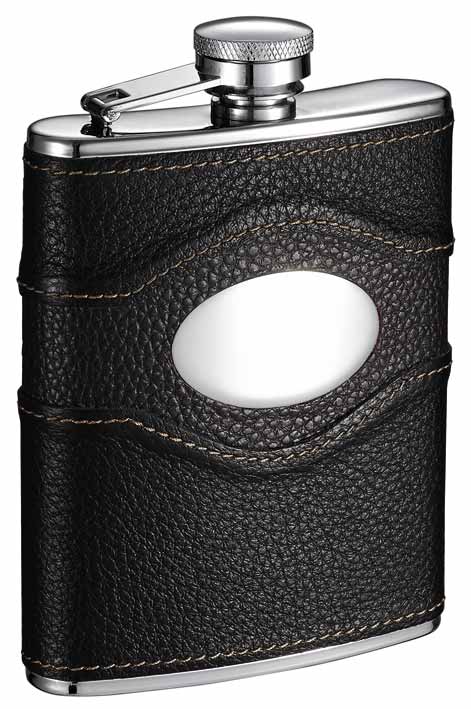 Vf6018 Sojourn Premium Black Leather Hip Flask - 6 Oz