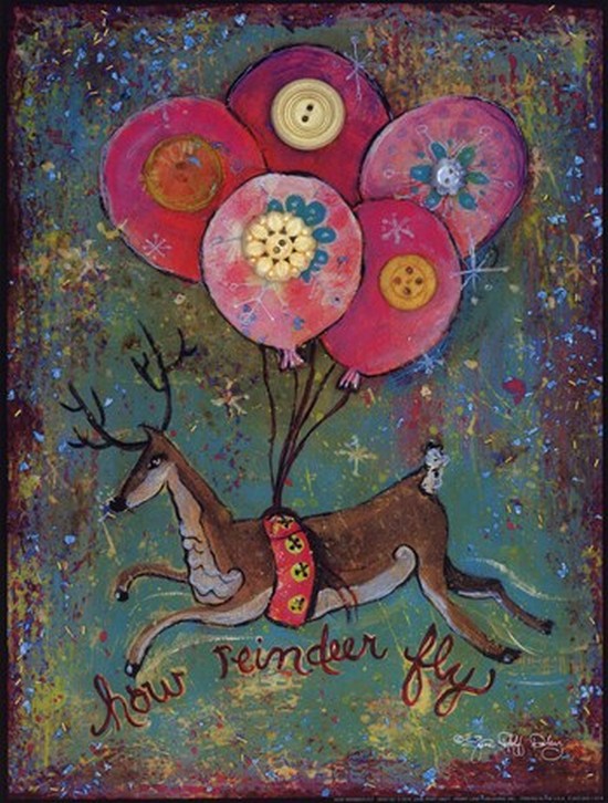 Penday133 How Reindeer Fly Poster Print By June Pfaff Daley - 9 X 12