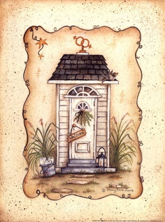 Penmary375 His And Her Outhouse Poster Print By Mary Ann June - 9 X 12