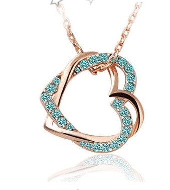 N0033 Gold Plated Heart Necklace With Green Crystal