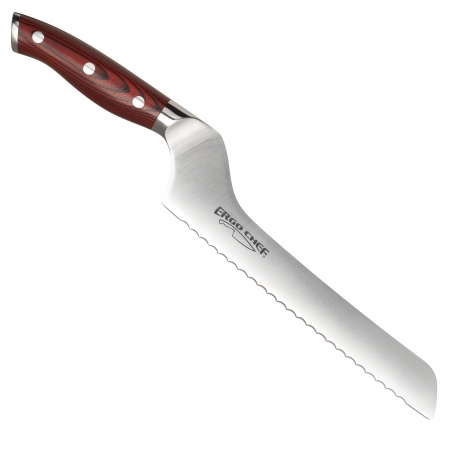 3088 Crimson 8 In. Serrated Offset Bread Knife - Red G10 Handle