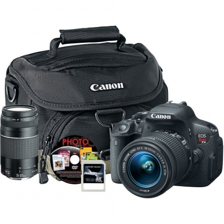 Canon 8595B003L2-5-KIT T5i Digital Camera with 18-55mm & Extra Lens (6473A003) 16GB Card Software (50707) Case (6227A001)