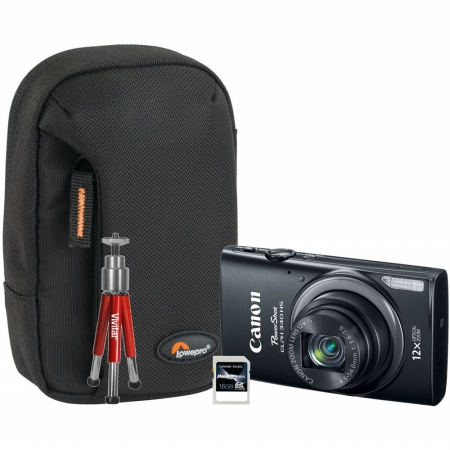 Canon 9344B001-4-KIT PowerShot ELPH 340 Digital Camera with SD Card (DA-SD-1016G-C) Case (LP3622-0WW) and Mini Tripod