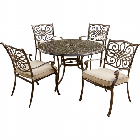 Traditions Outdoor Patio Dining Set - 5 Pieces (4 Aluminum Cast Dining Chairs, 48'' Round Table)